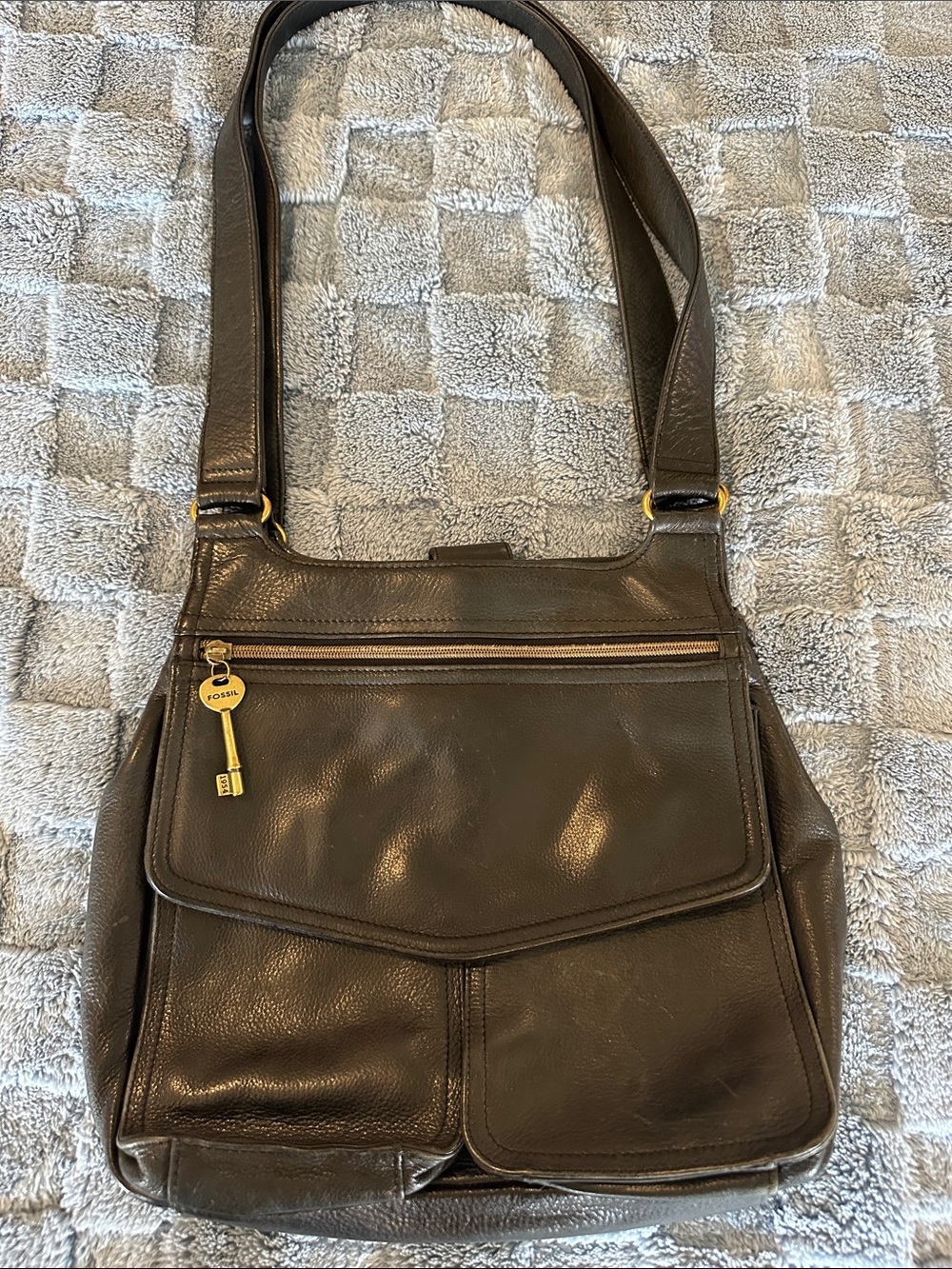 Fossil 1954 Black Leather Shoulder Crossbody Bag with Gold Hardware
